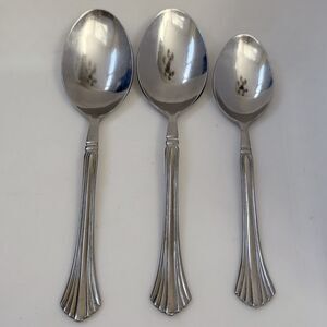 3pc Cambridge Tracy(2)Soup Spoons+(1)Teaspoon Stainless Ribbed Glossy